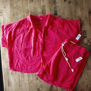 2 piece, shorts and button up top